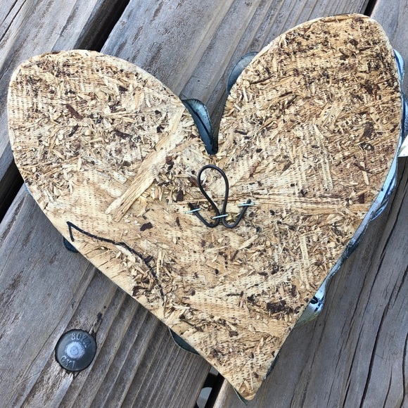 Handmade Painted Wood/Tin Heart - Picture 2 of 2